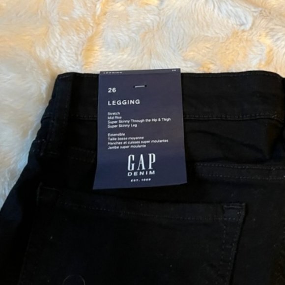 Gap Denim Stretch Mid Rise Super Skinny Black 5-Pocket Jeans Size 26 NWT - Picture 2 of 12